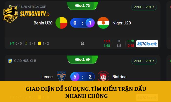 Giới thiệu Sutbong 5 Giao diện dễ sử dụng, tìm kiếm trận đấu nhanh chóng