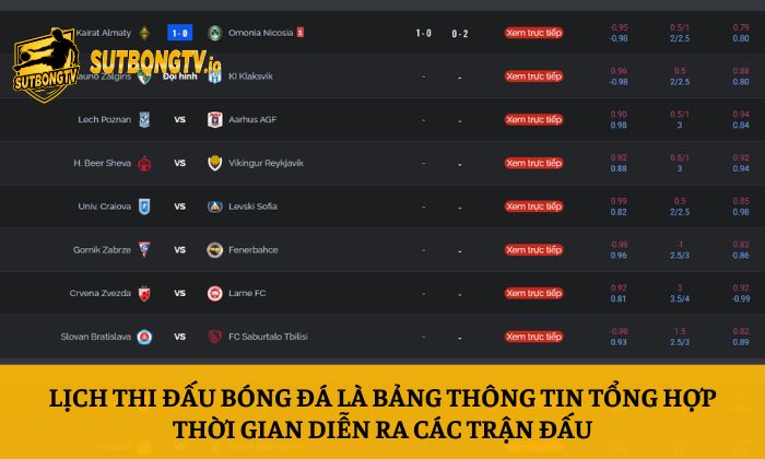 Lịch thi đấu 1 Lịch thi đấu bóng đá là bảng thông tin tổng hợp thời gian diễn ra các trận đấu