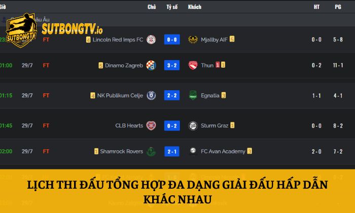 Lịch thi đấu 2 Lịch thi đấu tổng hợp đa dạng giải đấu hấp dẫn khác nhau